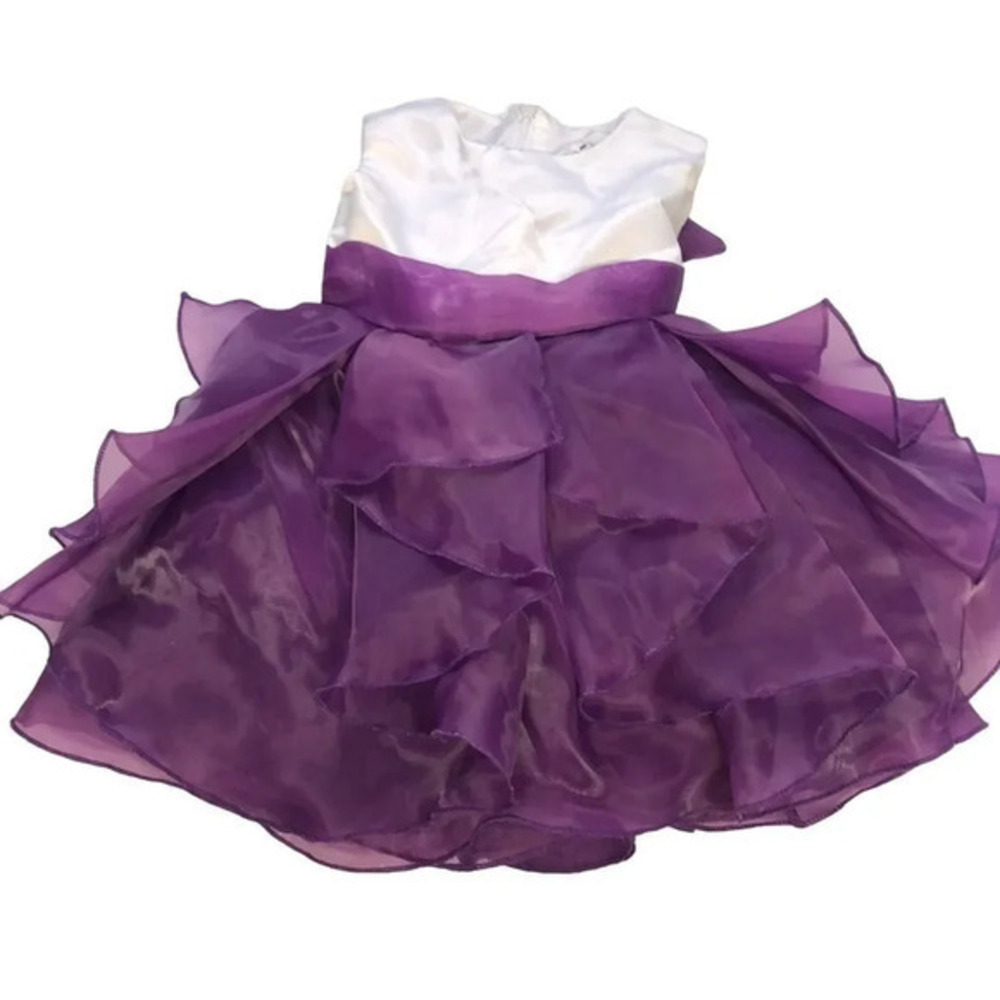 Girls Party Dress Special Occasion Purple‎ White Ruffle Layered Formal